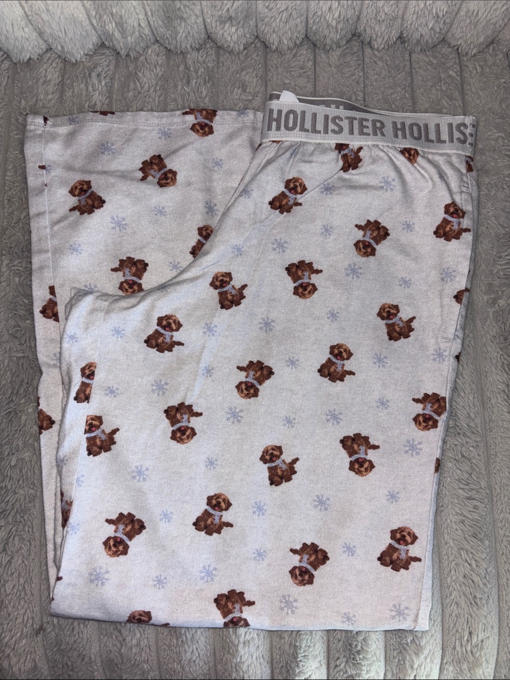 Hollister Wide Leg Pajama Pants with Brown Puppy Print Size M
